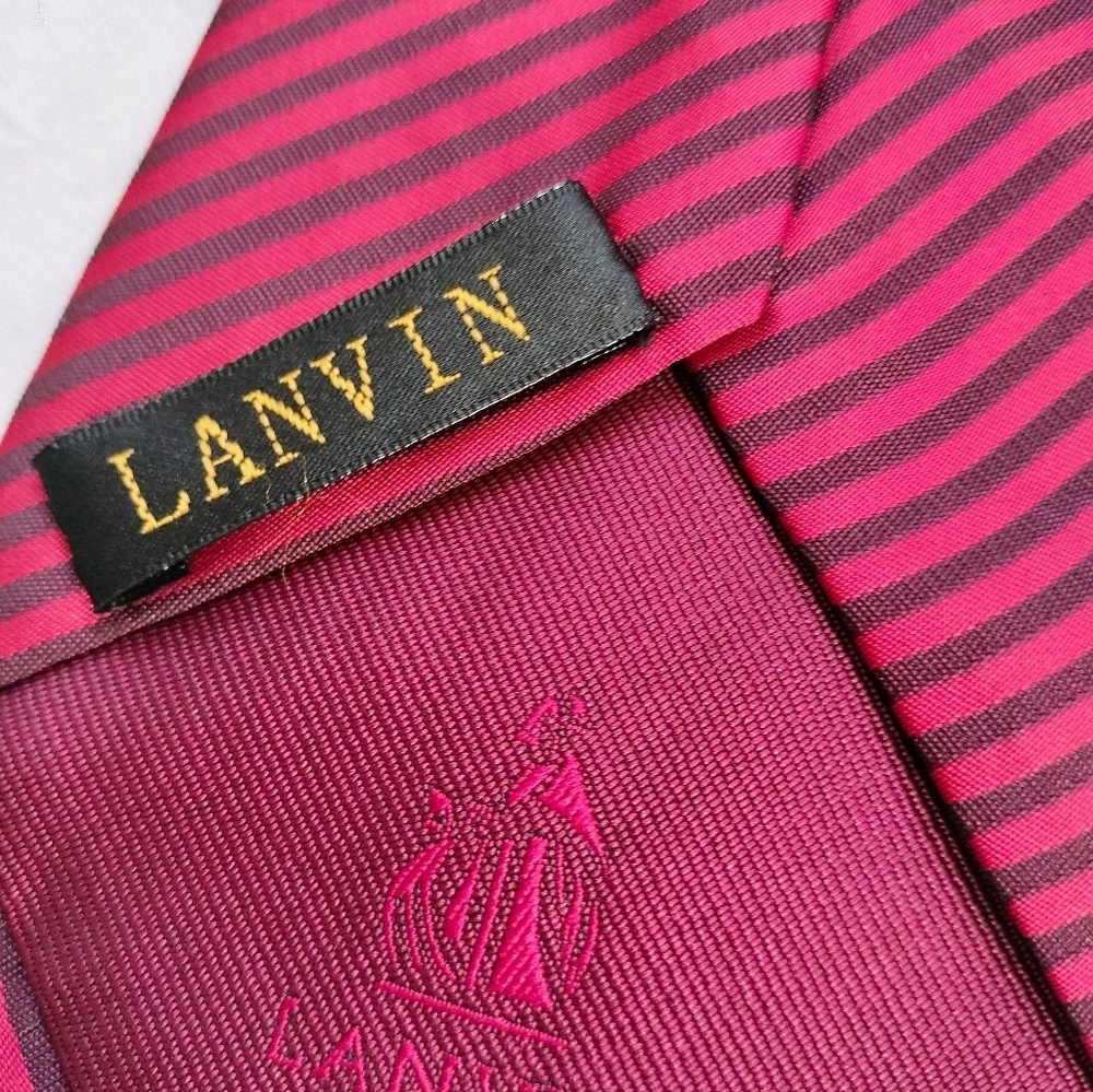 Lavin Men's Silk Necktie Tie Made In Italy Formal Red Striped Handsewn - Picture 6 of 10